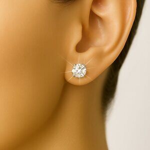 Swarovski Crystal Stud Earrings – Sterling Silver Overlay 2 CTW Sparkly Jewelry